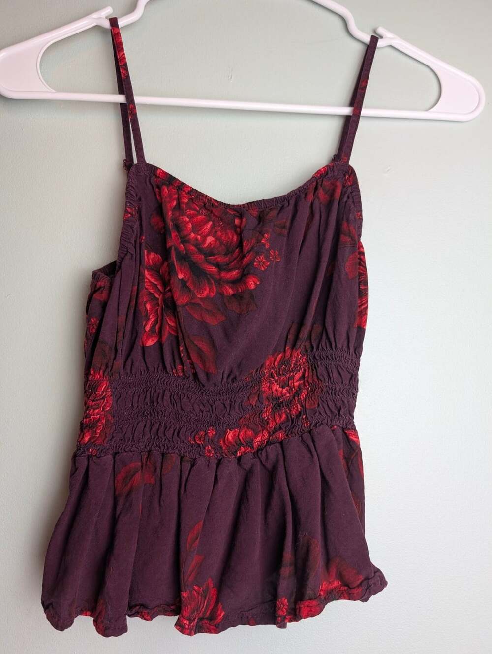 Old Navy Red Floral Defined Waist Ruffled Cami Top